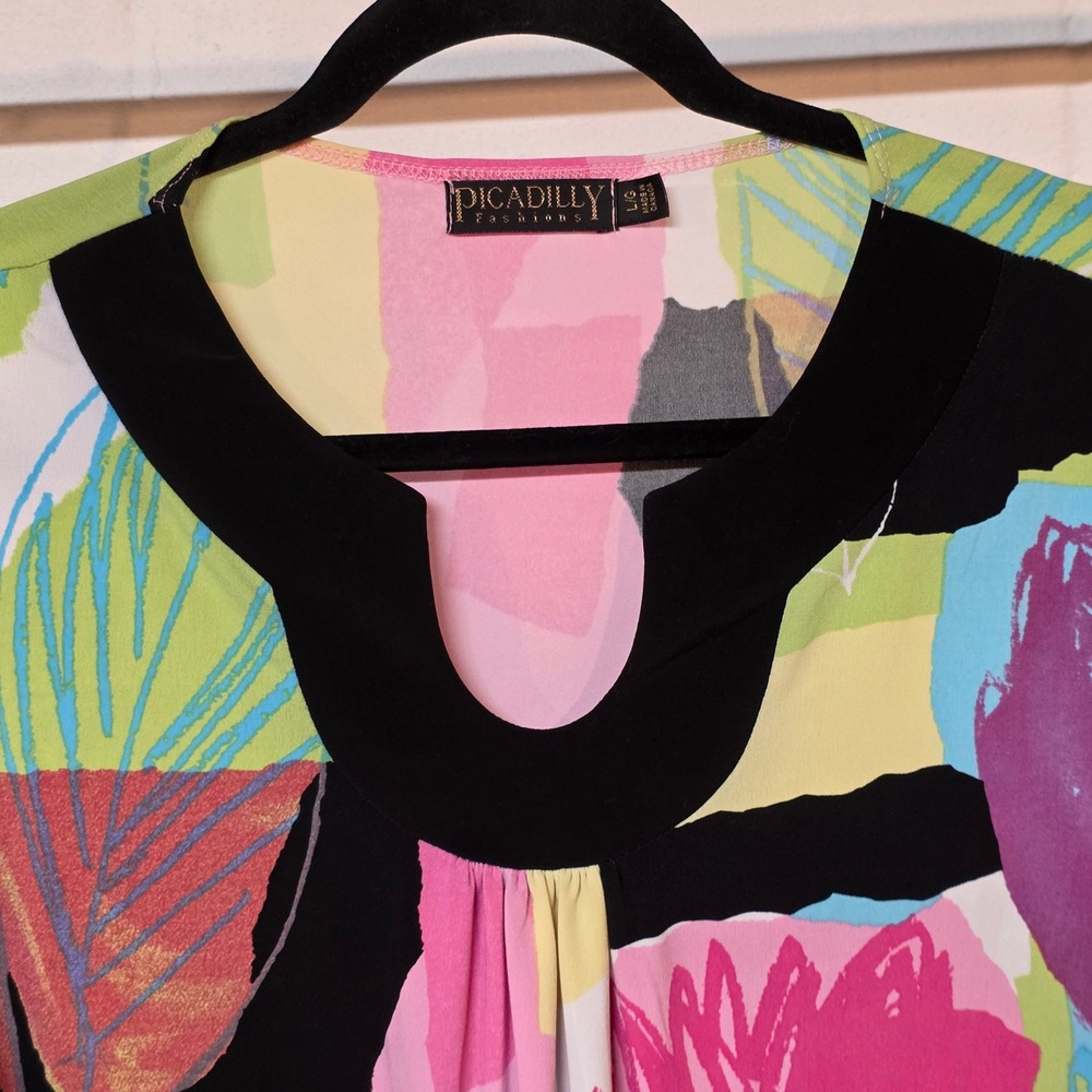 Vintage 90s Picadilly Fashions Abstract Bell Sleeve Split Neck Top Canada - Picture 6 of 10